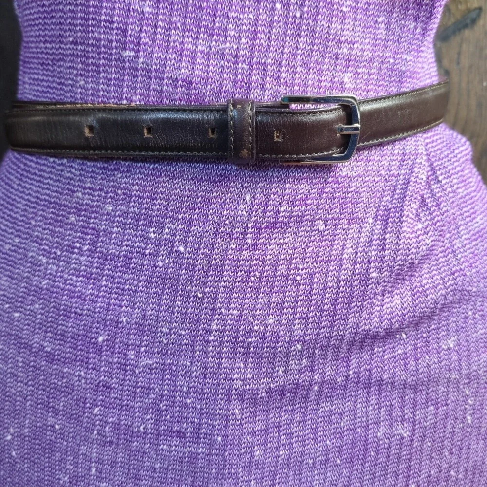 VTG Ann Taylor Dark Brown Leather Belt With Silver Cone Buckle Slim Italy Small‎
